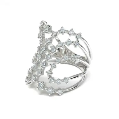 Anel Aria Contorno em Ouro Branco 18k com Diamantes - Foto 1