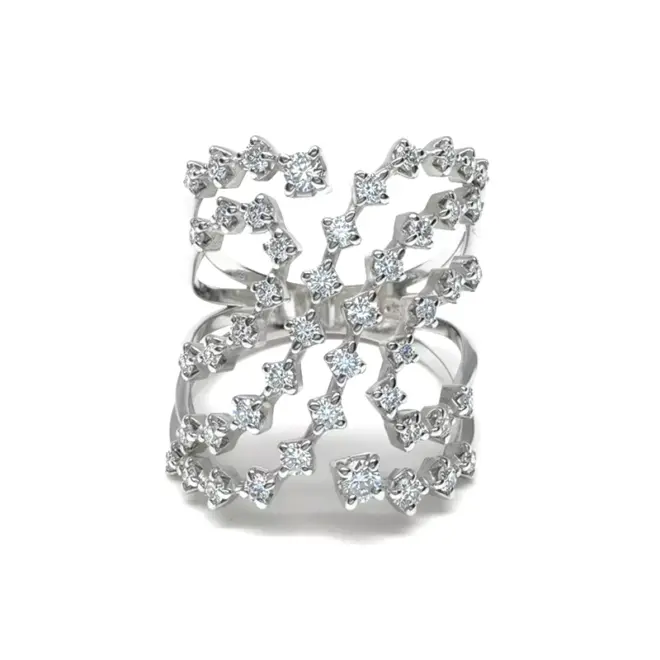 Anel Aria Contorno em Ouro Branco 18k com Diamantes