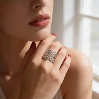 Anel Aria Contorno em Ouro Branco 18k com Diamantes - Aplicada