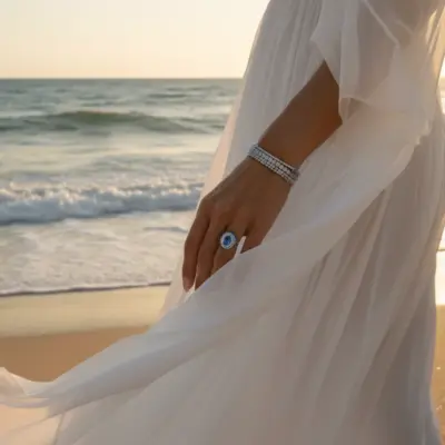 Anel Aura Marinha Oval em Ouro Branco 18k - Aplicada