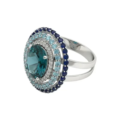 Anel Aura Marinha Oval em Ouro Branco 18k