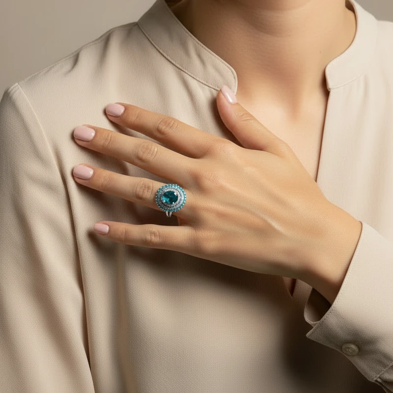 Anel Aura Marinha Oval em Ouro Branco 18k - Detalhe