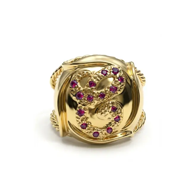 Anel Bouchon Rubis em Ouro Amarelo 18k