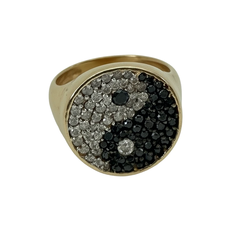 Anel Equilíbrio Noir Yin Yang em Ouro Amarelo 18k com Diamantes Brancos e Negros