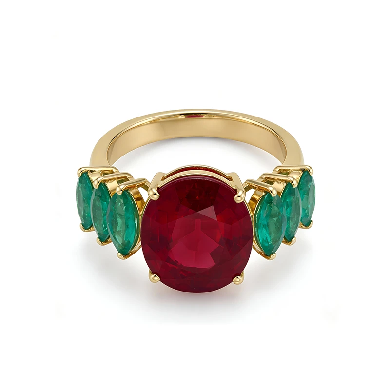 Anel Majesté Rubi e Esmeraldas em Ouro Amarelo 18k