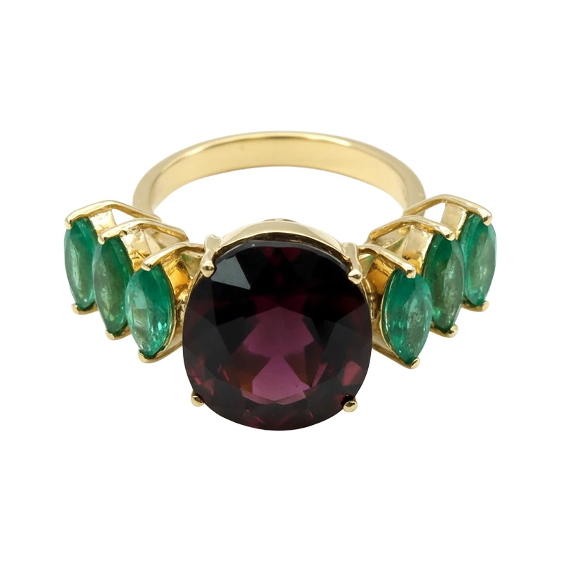 Anel Majesté Rubi e Esmeraldas em Ouro Amarelo 18k