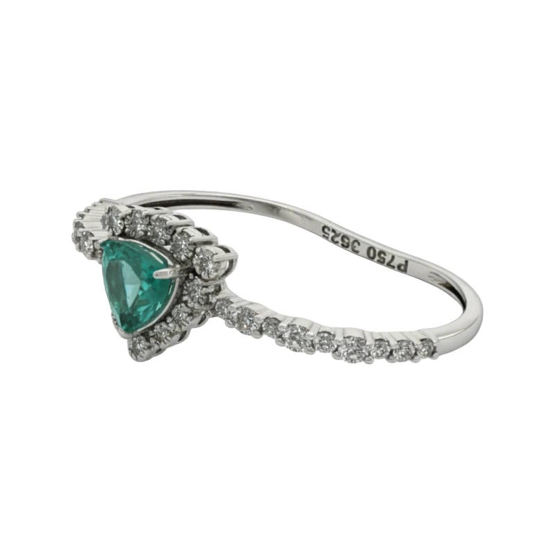 Anel Duplo Triângulo de Esmeralda em Ouro Branco 18k com Diamantes