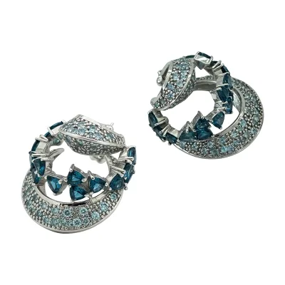 Brinco Ear Cuff Espiral Marinho em Ouro Branco 18k