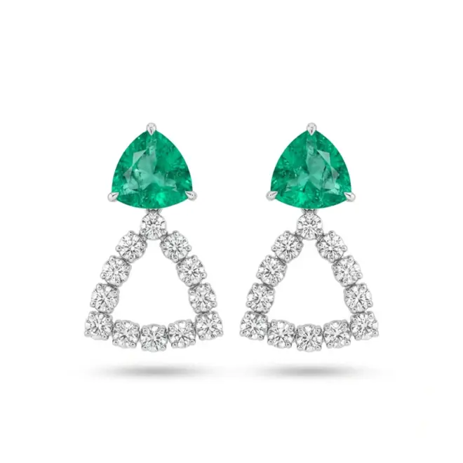 Brinco Deux Formes de Esmeralda em Ouro Branco 18k com Diamantes