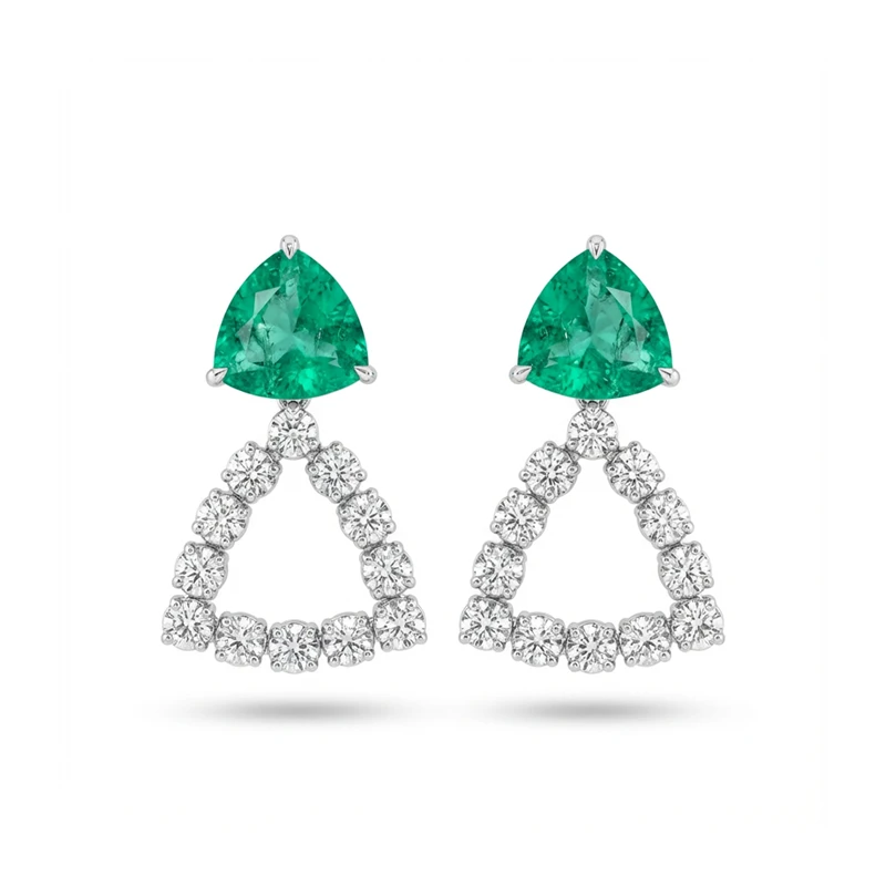 Brinco Deux Formes de Esmeralda em Ouro Branco 18k com Diamantes