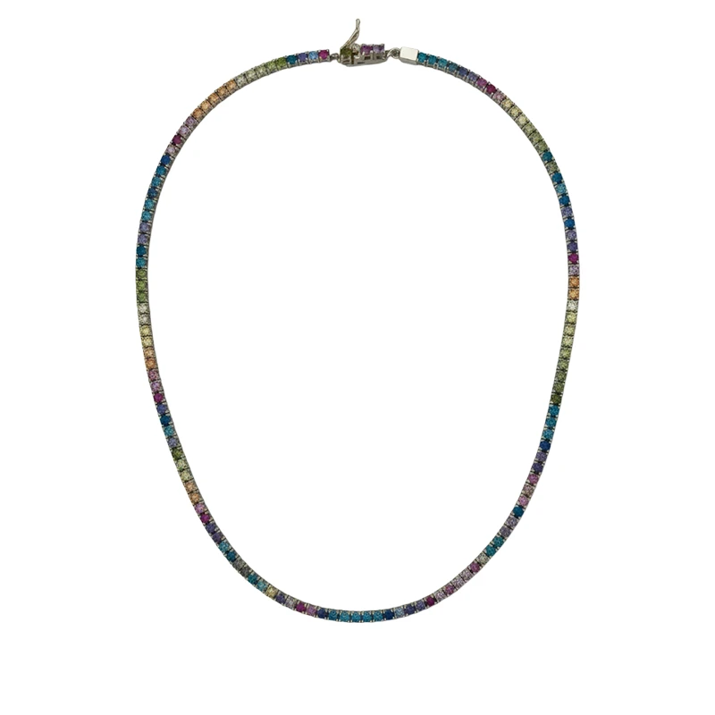 Colar Couleurs en Ligne em Ouro Branco 18k com Safiras Coloridas