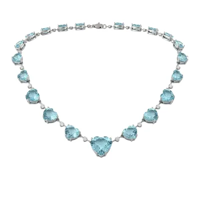 Colar Coeur Topázios Azuis com Diamantes em Ouro Branco 18k
