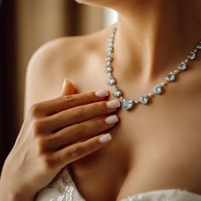 Colar Coeur Topázios Azuis com Diamantes em Ouro Branco 18k - Detalhe