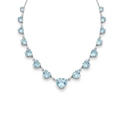 Colar Coeur Topázios Azuis com Diamantes em Ouro Branco 18k