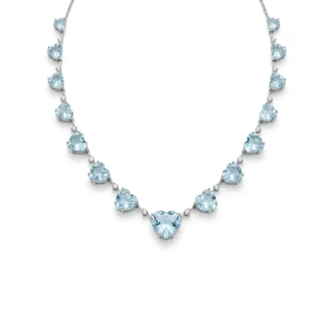 Colar Coeur Topázios Azuis com Diamantes em Ouro Branco 18k