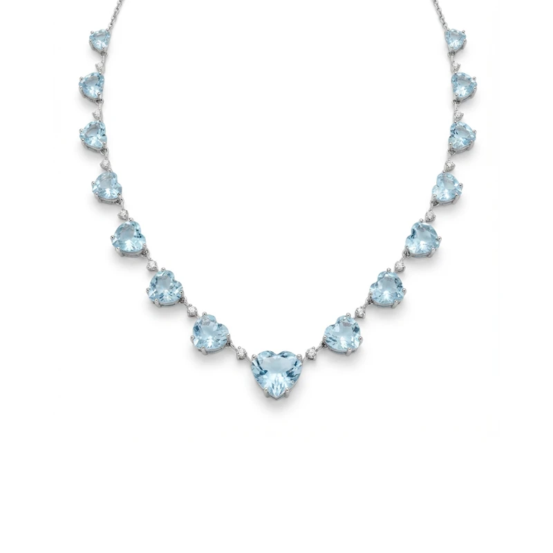 Colar Coeur Topázios Azuis com Diamantes em Ouro Branco 18k