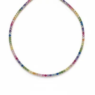 Colar Couleurs en Ligne em Ouro Branco 18k com Safiras Coloridas