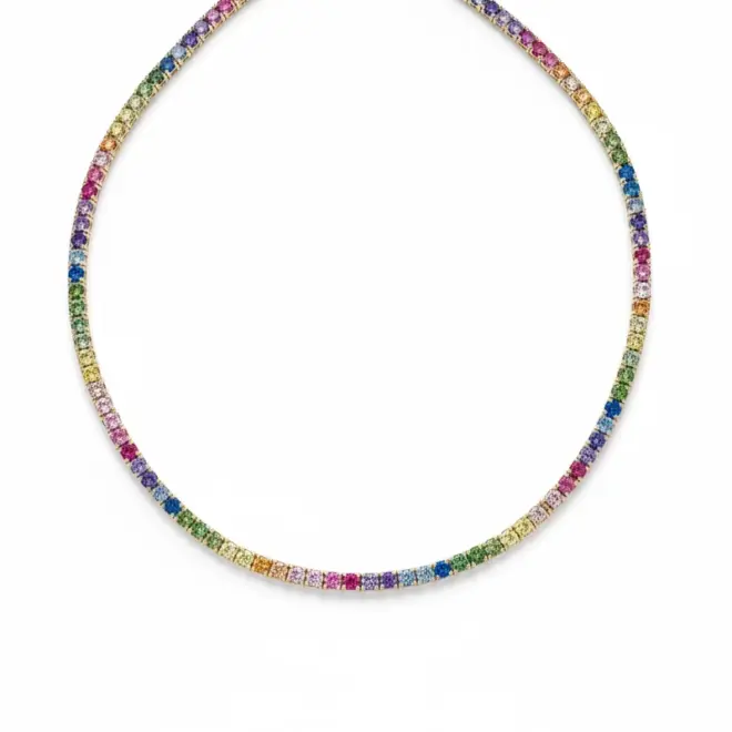 Colar Couleurs en Ligne em Ouro Branco 18k com Safiras Coloridas