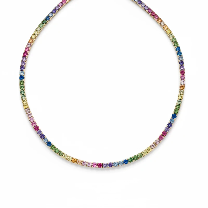 Colar Couleurs en Ligne em Ouro Branco 18k com Safiras Coloridas