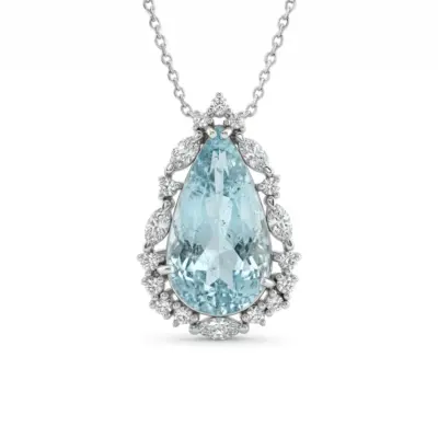 Colar Gota de Turmalina em Ouro Branco 18k com Diamantes