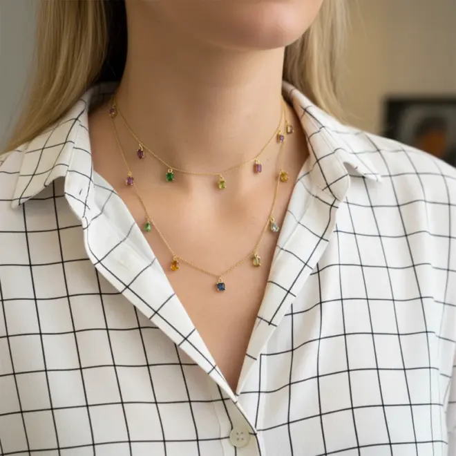 Colar Points de Couleur em Ouro Amarelo 18k - Detalhe