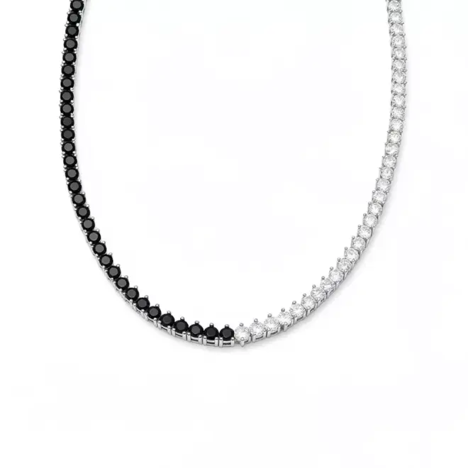 Colar Riviera Equilíbrio Noir em Ouro Branco 18k com Diamantes Brancos e Negros