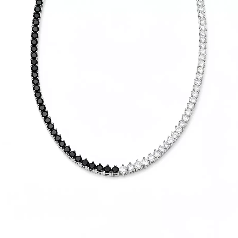 Colar Riviera Equilíbrio Noir em Ouro Branco 18k com Diamantes Brancos e Negros