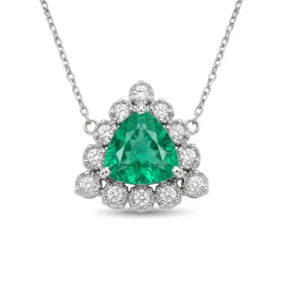 Colar Triângulo Nobre de Esmeralda em Ouro Branco 18k com Diamantes