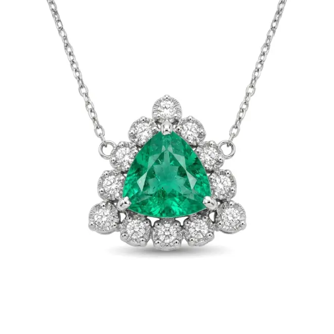 Colar Triângulo Nobre de Esmeralda em Ouro Branco 18k com Diamantes