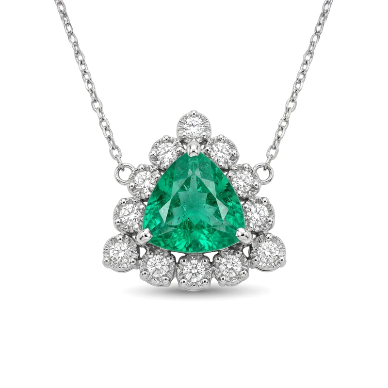Colar Triângulo Nobre de Esmeralda em Ouro Branco 18k com Diamantes