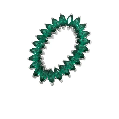 Anel Navete Folhas de Esmeraldas em Ouro Branco 18k