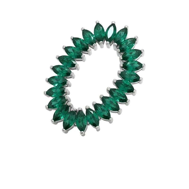 Anel Navete Folhas de Esmeraldas em Ouro Branco 18k