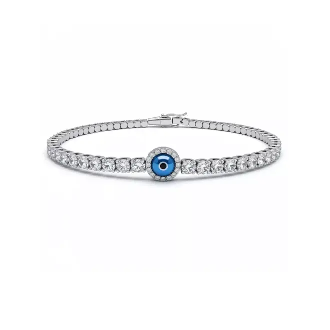 Pulseira Énergie Olho Grego com Diamantes em Ouro Branco 18k